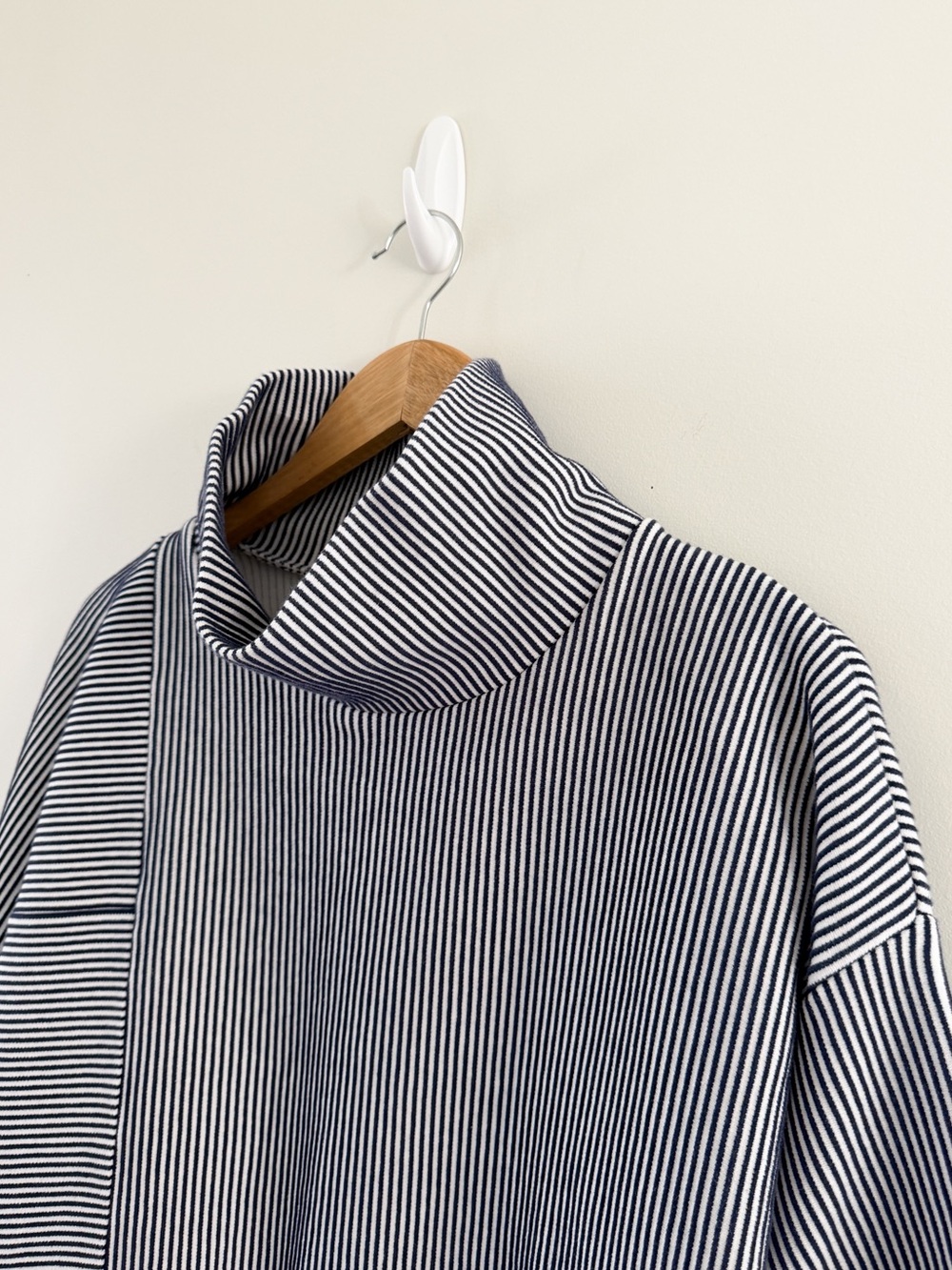 COS • High-Neck Ribbed Top in Navy/White - Picture 6 of 12